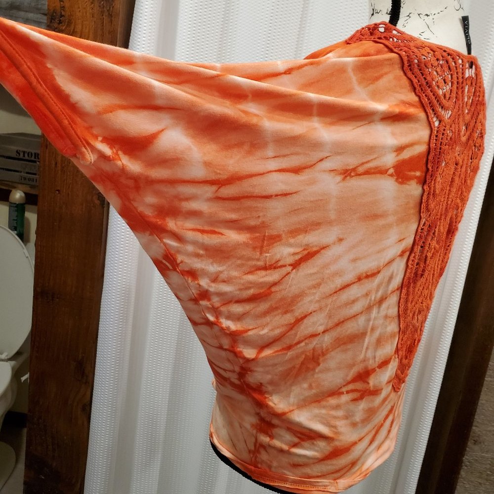 Olivia V-Neck Tie Dye Crochet Top Medium Stretch Soft USA Made Boho Blouse - Picture 6 of 11
